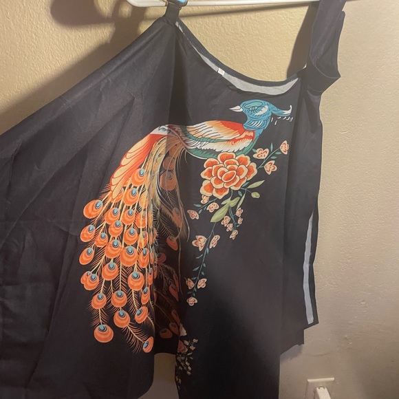 Plus Size Ladies Short Sleeve Cold Shoulder Top Shirts peacock Loose Blouse -1XL - Picture 2 of 9